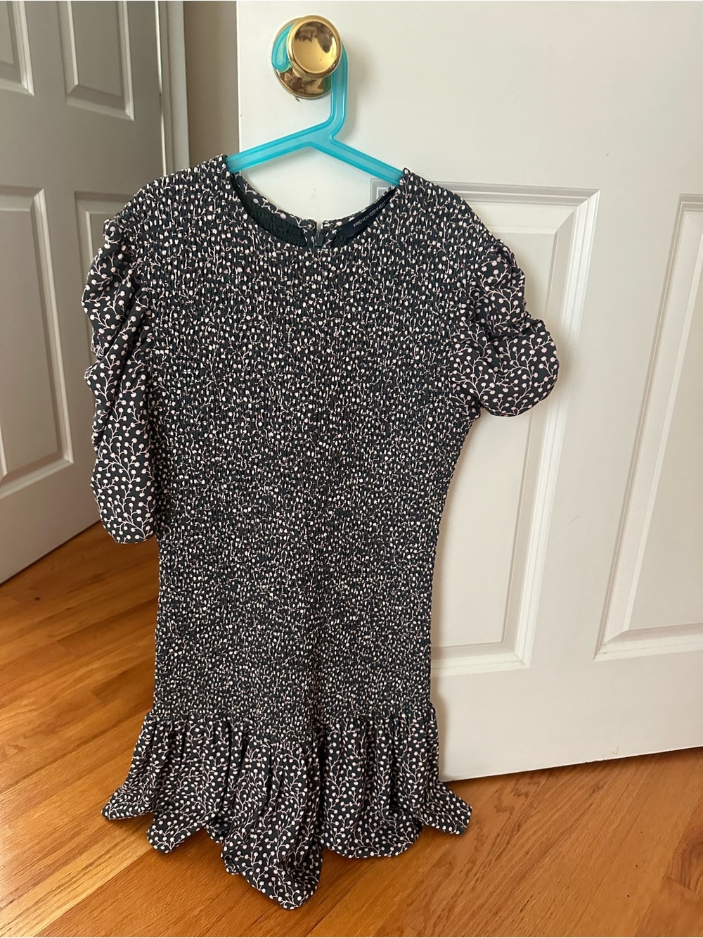 French Connection Black and White Dot Ruffle-Hem Dress